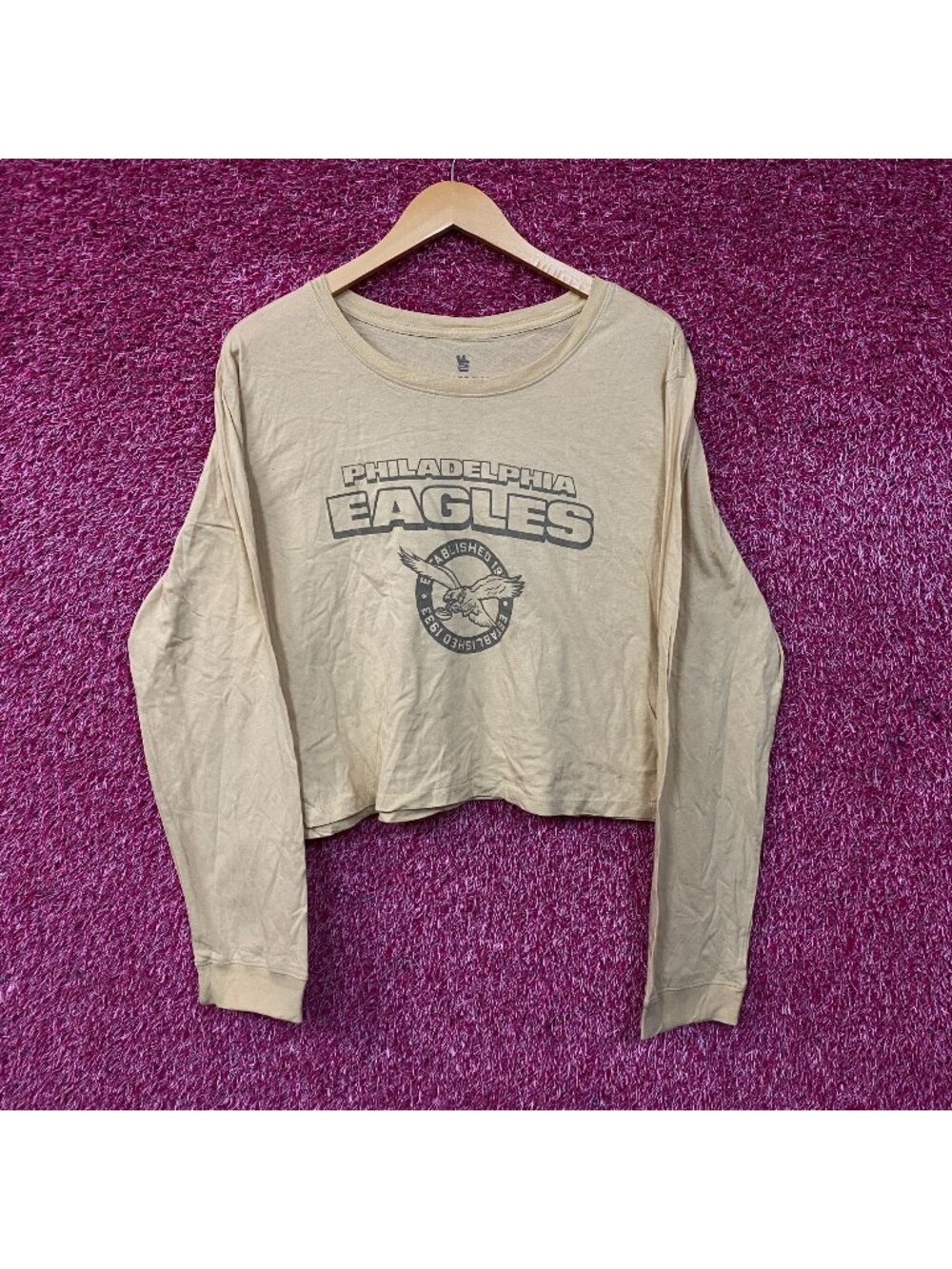 Junk Food Clothing Philadelphia Eagles Women's Brown Cropped Long-Sleeve Tee XL